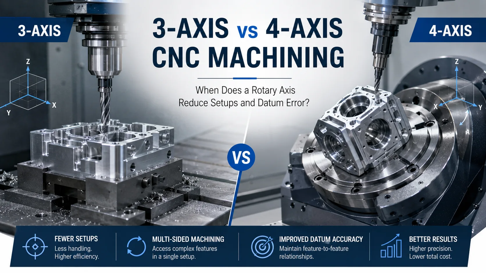 3-Axis vs 4-Axis CNC Machining When Does a Rotary Axis Reduce Setups and Datum Error
