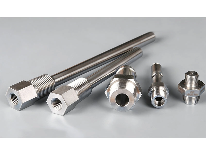 CNC turned 304316L stainless steel hydraulic fitting with threaded machined surface